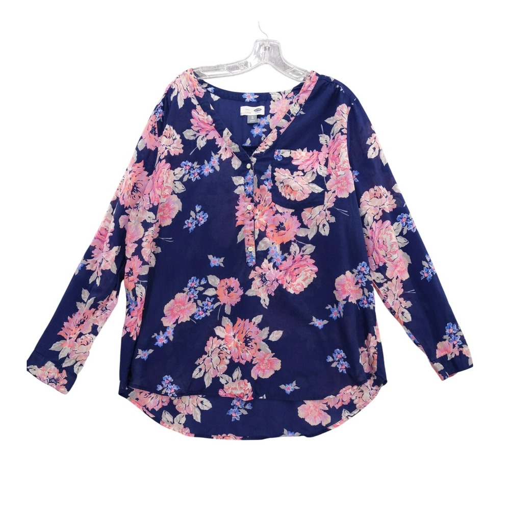 Old Navy Floral Tunic Blouse Womens XL Long Sleeve Button Up Romantic Summer‎